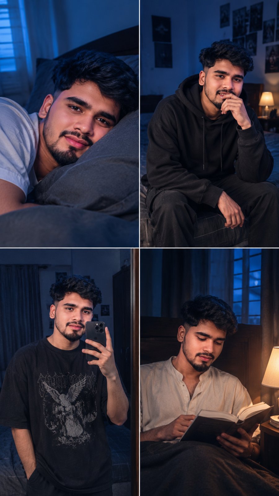 AI 4-Scene Bedroom Photo Prompt | Same Person, Same Age & Identity