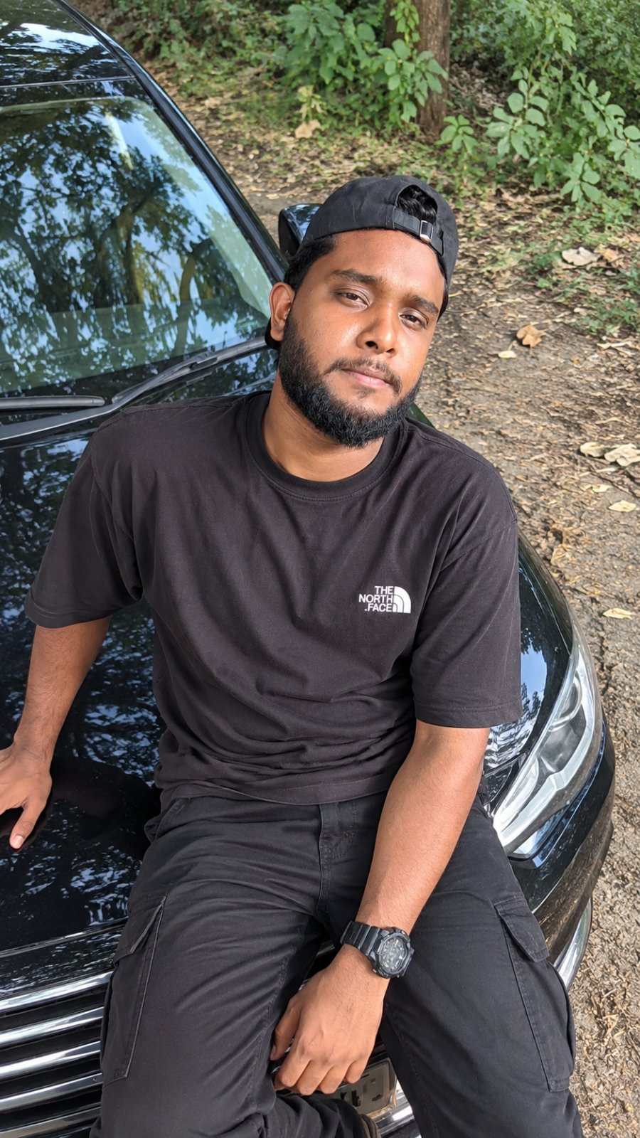AI prompt for creating an image sitting in front a car