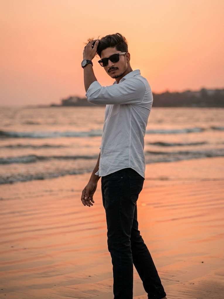 Gemini Prompt for Make Sunset Beach Fashion Pose Photo
