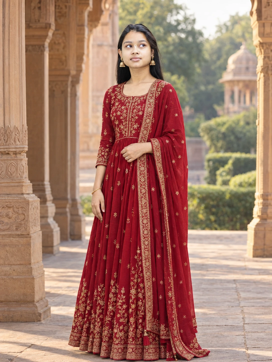 ChatGPT Ruby Red Anarkali Portrait Prompt | Royal Palace Photoshoot