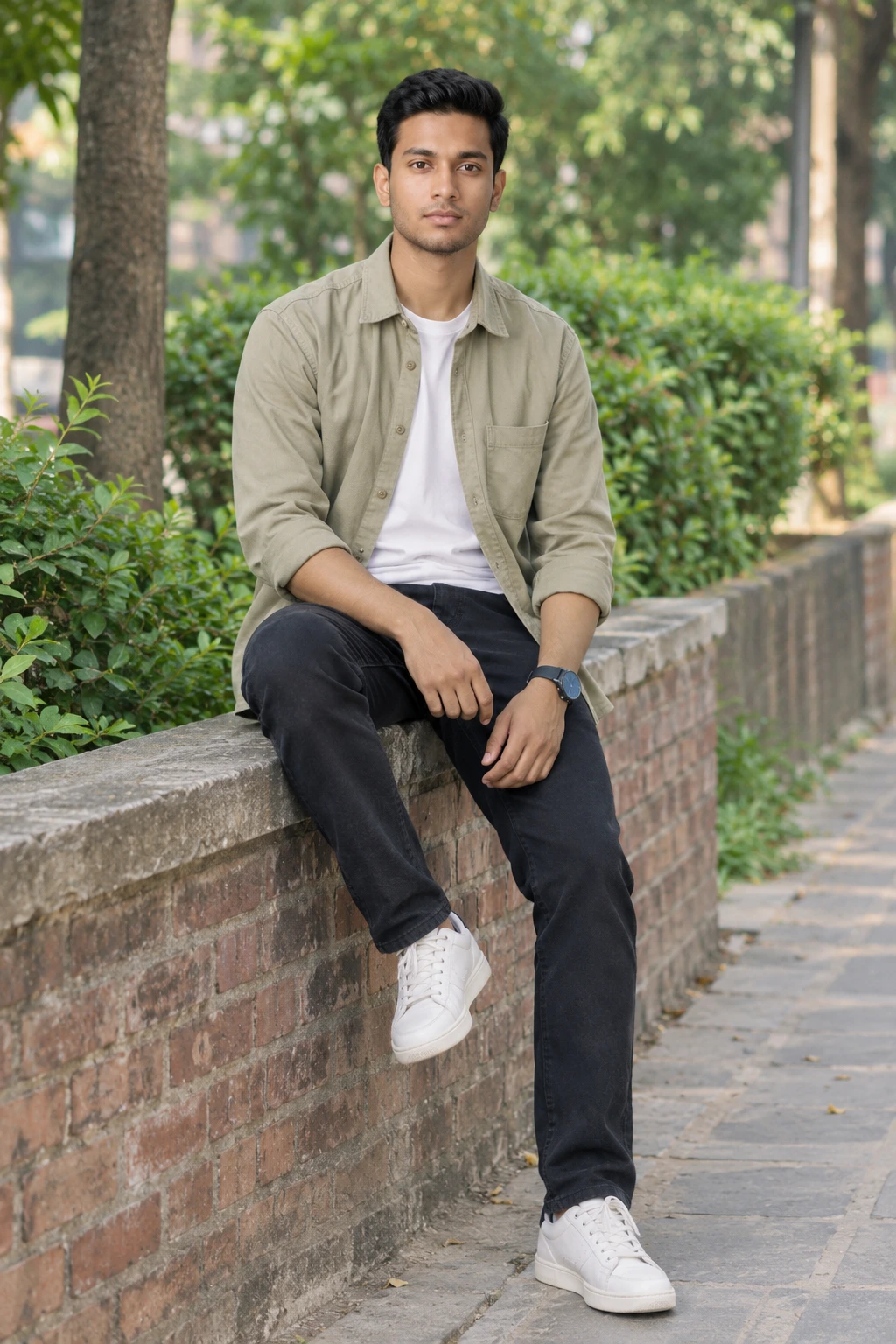 Sitting on a Brick Wall AI Photo Prompt