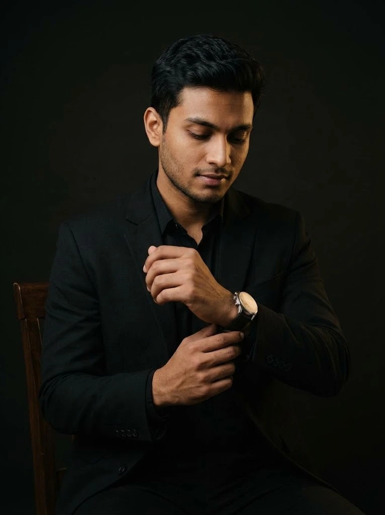 Black Blazer Watch Checking AI Photo Prompt