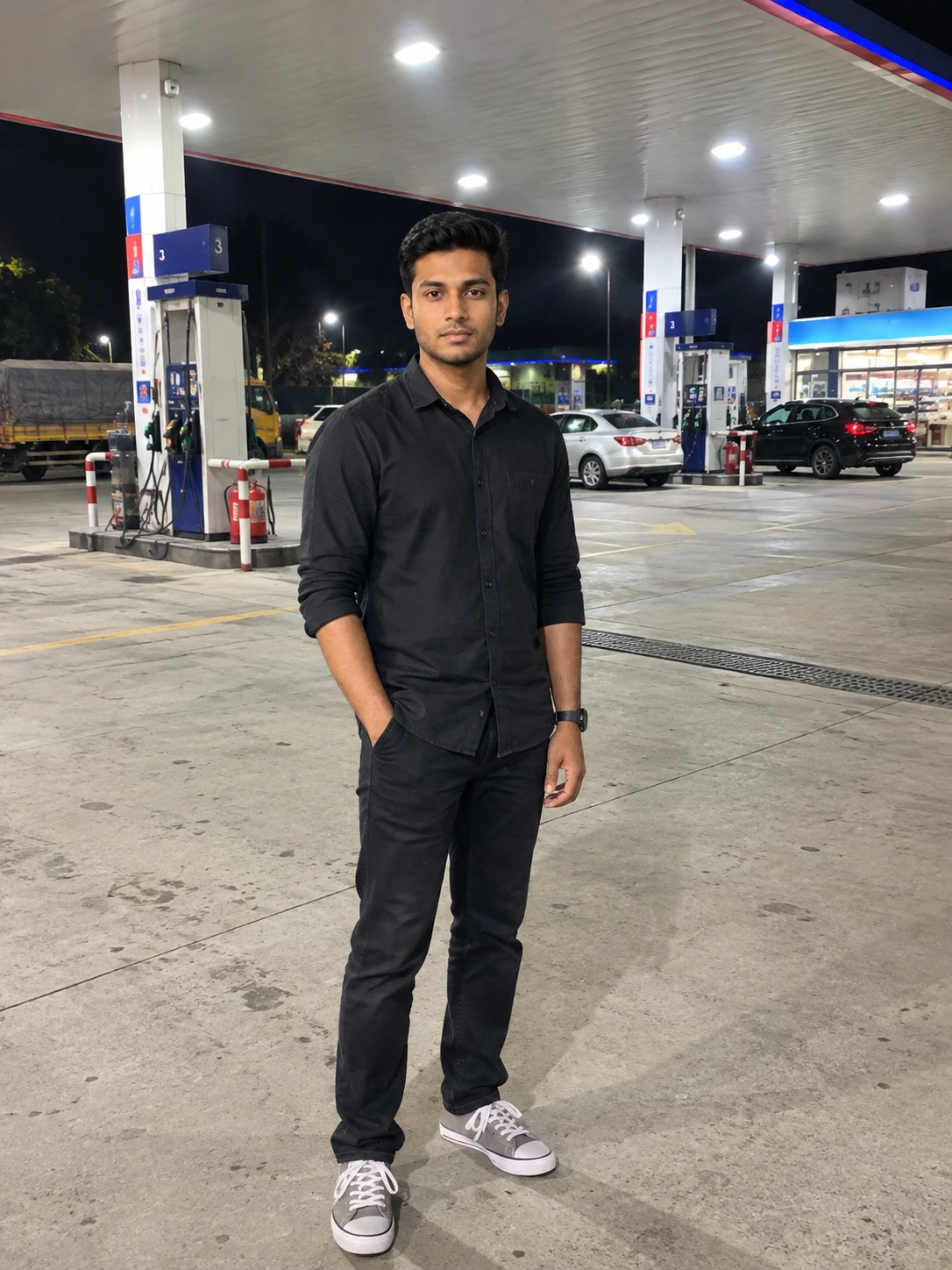 Nighttime Filling Station AI Photo Prompt