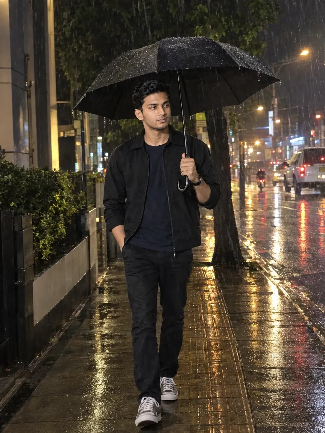 Rainy Night Walking AI Photo Prompt